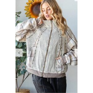 Oli & Hali Plaid Contrast Corduroy Studded Jacket